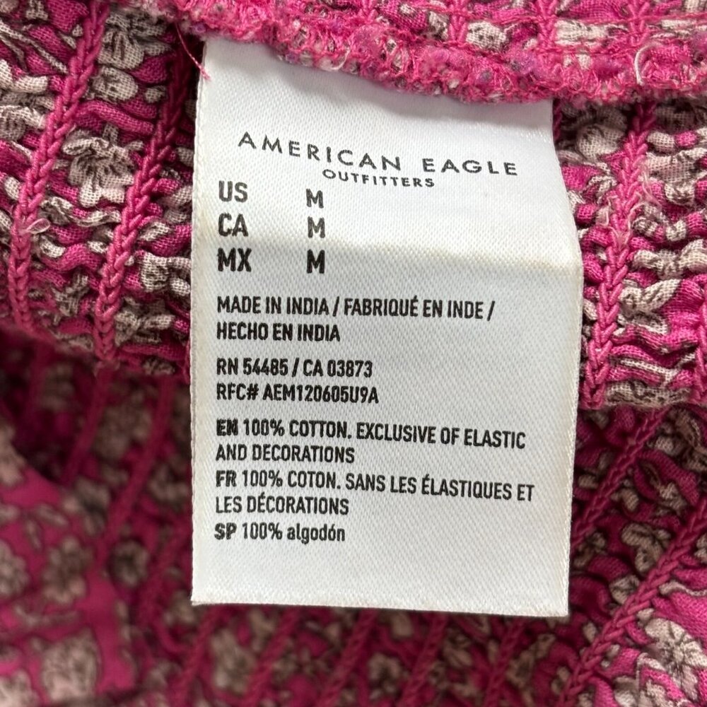 American Eagle Top Medium Pink Ditsy Floral Crop Puff Sleeve Peasant Y2K 18062x - Picture 6 of 8